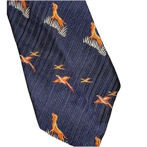 Vintage 70's Bird Hunting Dogs Print Resilio Neck Tie Navy Embroidered‎ Kucharos